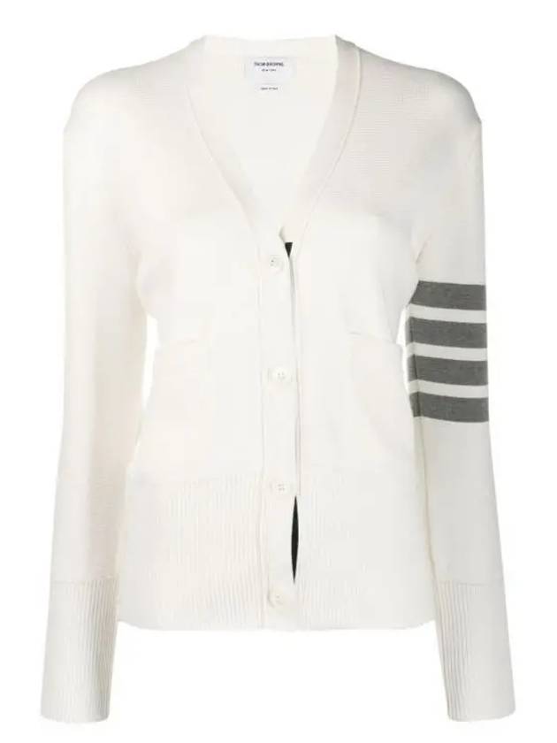 Cotton 4-Bar Milano Classic V-Neck Cardigan White - THOM BROWNE - BALAAN 2