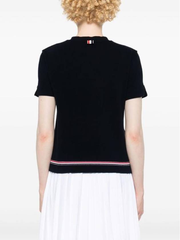 Cotton Pique Short Sleeve T-Shirt Navy - THOM BROWNE - BALAAN 4