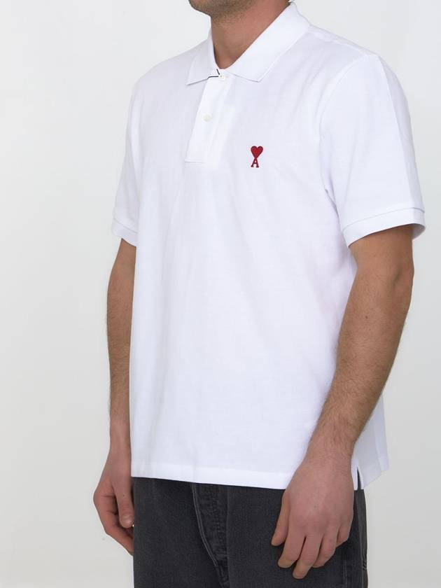 Small Heart Logo Polo Shirt White - AMI - BALAAN 3