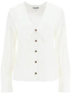 Women's Wide Collar Plunge Neck Cotton Shirt White - GANNI - BALAAN 2