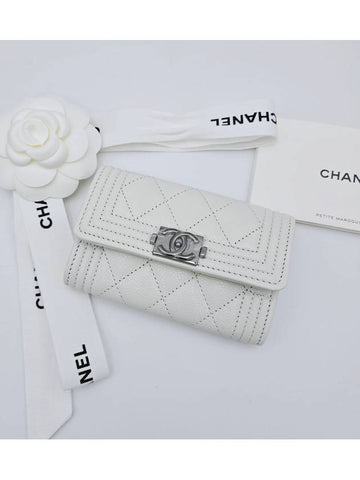 Caviar Boy Snap Card Wallet Holder White Ivory A80603 - CHANEL - BALAAN 1