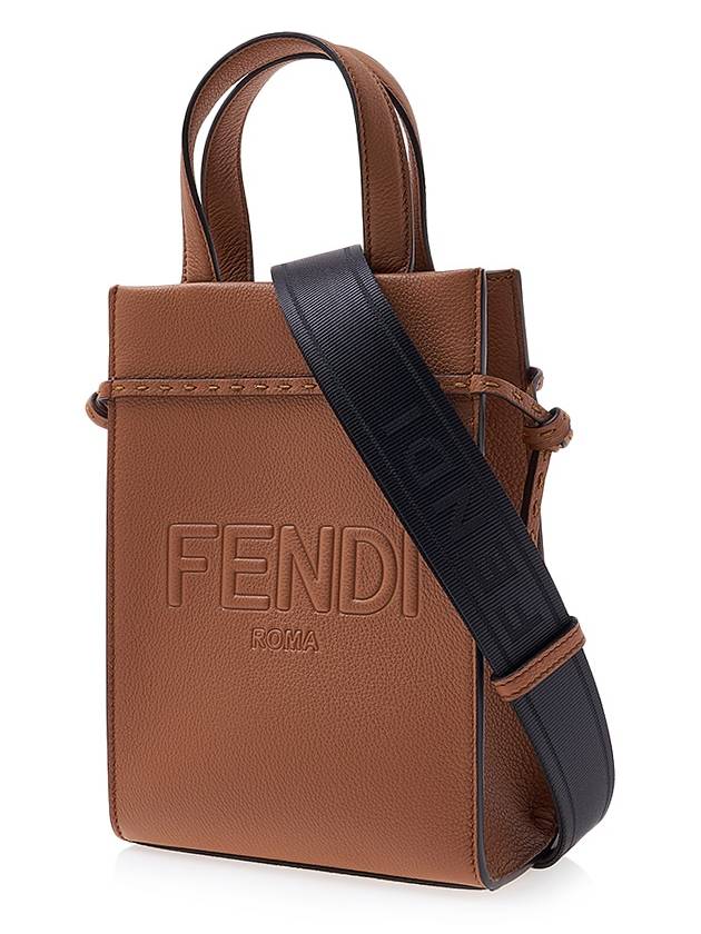 Mini Logo Leather Tote Bag Brown - FENDI - BALAAN 3