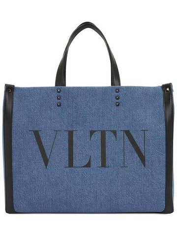 VLTN Ecolab Denim Shopping Tote Bag Blue - VALENTINO - BALAAN 1