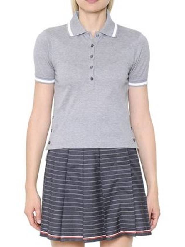 Pique Cotton Polo Shirt Grey - THOM BROWNE - BALAAN 2