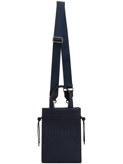 Mini Logo Leather Tote Bag Navy - FENDI - BALAAN 8