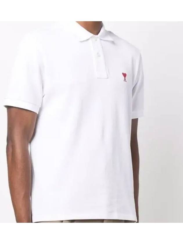 Heart Logo Polo Shirt White - AMI - BALAAN 3