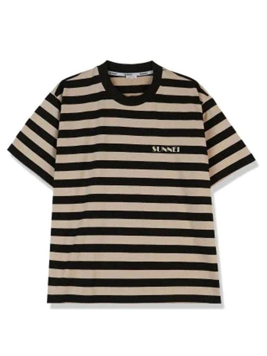 Logo Striped Short Sleeve T-Shirt Black Beige - SUNNEI - BALAAN 1