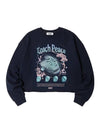 Teach Peace Semi Crop Graphic Sweatshirt Navy - ULKIN - BALAAN 1