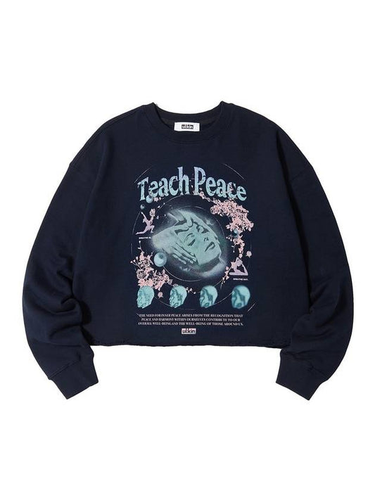 Teach Peace Semi Crop Graphic Sweatshirt Navy - ULKIN - BALAAN 2