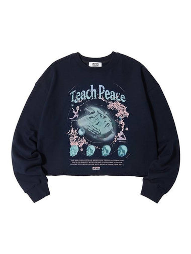 Teach Peace Semi Crop Graphic Sweatshirt Navy - ULKIN - BALAAN 1