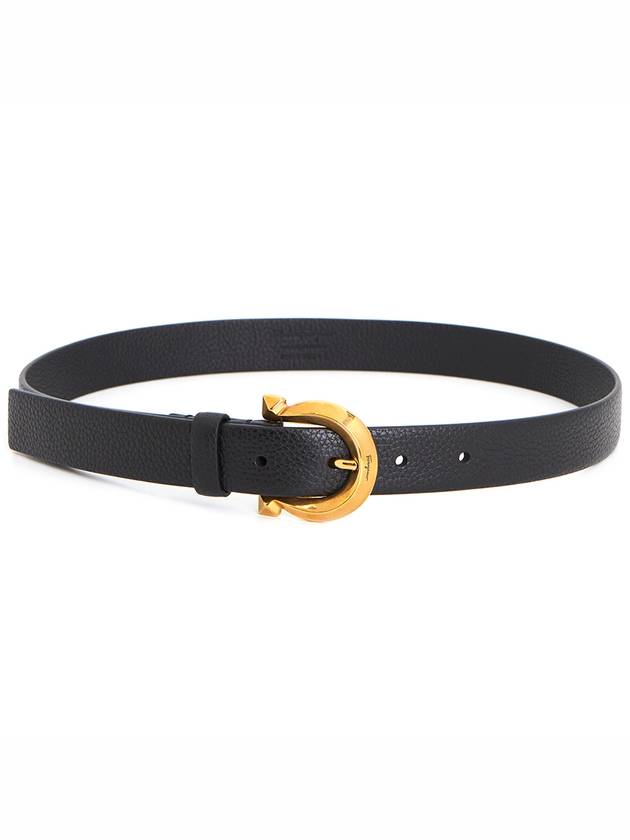 Gancini Buckle Leather Belt Black - SALVATORE FERRAGAMO - BALAAN 3