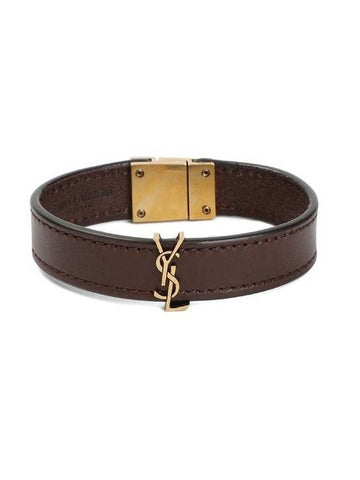 Cassandre Gold Logo Leather Bracelet Dark Chocolate - SAINT LAURENT - BALAAN 1