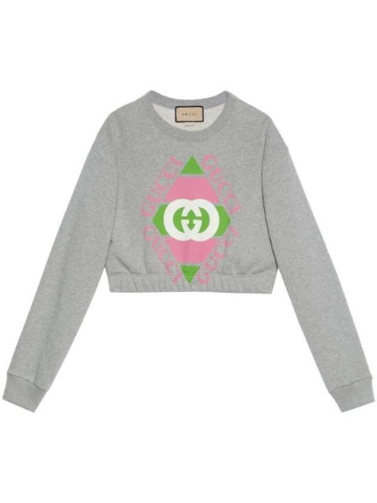 Logo Cotton Jersey Crop Sweatshirt Grey - GUCCI - BALAAN 1