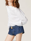 Logo Embroidered Cotton Long Sleeve T-shirt White - MIU MIU - BALAAN 4