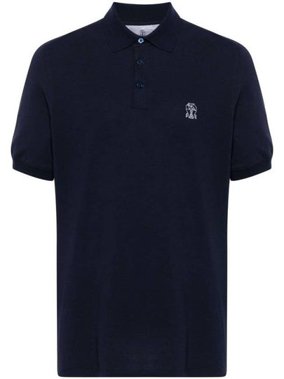 Printed Logo Cotton Polo Shirt Cobalto Grigio - BRUNELLO CUCINELLI - BALAAN 2