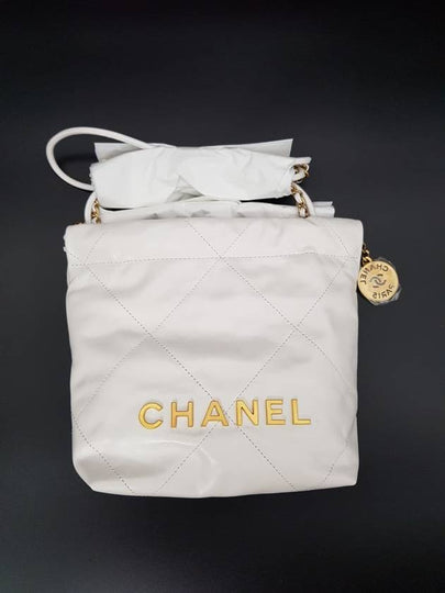 22 Gold Logo Shiny Calfskin Mini Shoulder Bag White - CHANEL - BALAAN 2