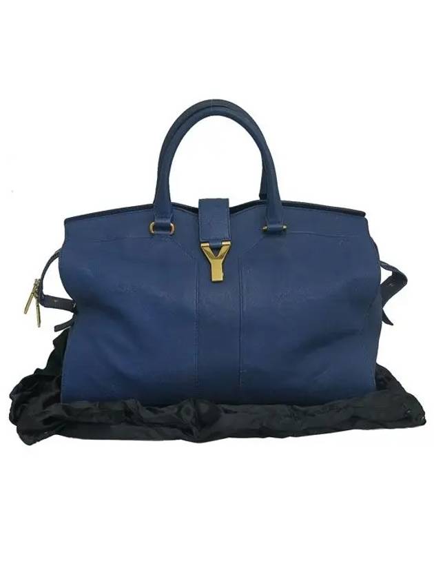 YSL Yip 275091 Navy leather L size gold logo decorated cabashic tote bag - SAINT LAURENT - BALAAN 1