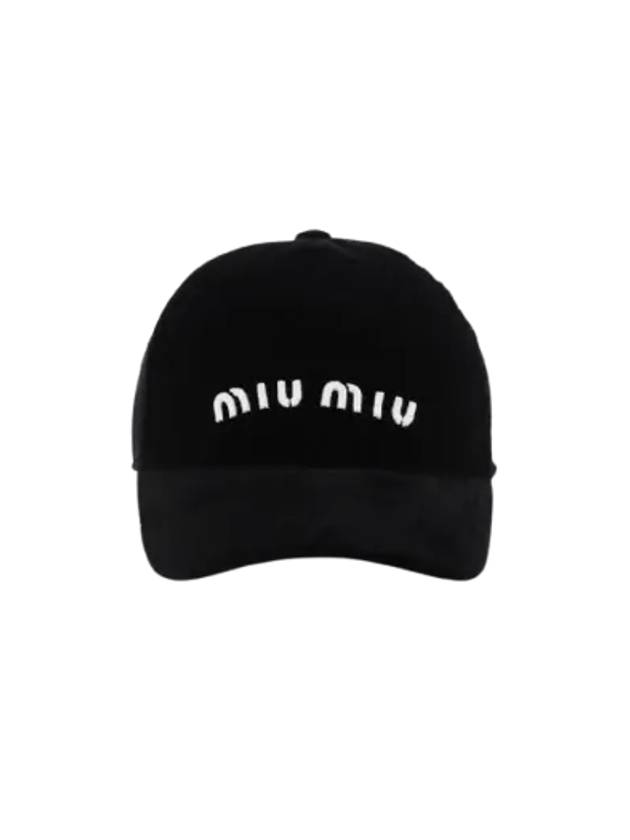 Embroidered Logo Velvet Ball Cap Black - MIU MIU - BALAAN 3