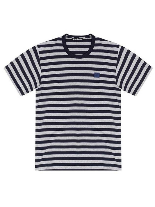 Striped Logo Short Sleeve T-Shirt Navy Grey - ACNE STUDIOS - BALAAN 1