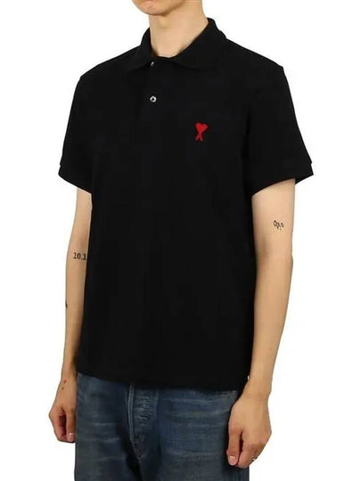 Heart Logo Polo Shirt Black - AMI - BALAAN 2