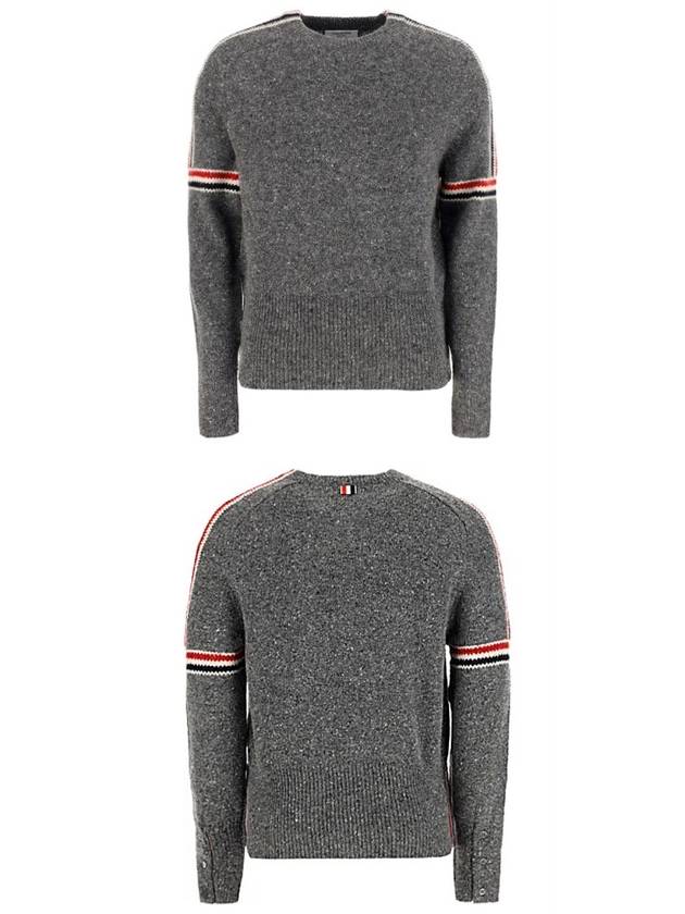 Intarsia Mohair Arm Banding Tweed Knit Top Grey - THOM BROWNE - BALAAN 5