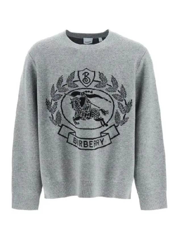 Men's Irving Logo Print Crew Neck Wool Knit Top Grey - BURBERRY - BALAAN 2