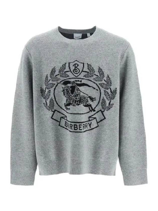 Men's Irving Irving Logo Print Crew Neck Wool Knit Top Gray - BURBERRY - BALAAN 2