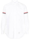 Oxford Striped Grosgrain Armband Classic Long Sleeve Shirt White - THOM BROWNE - BALAAN 2