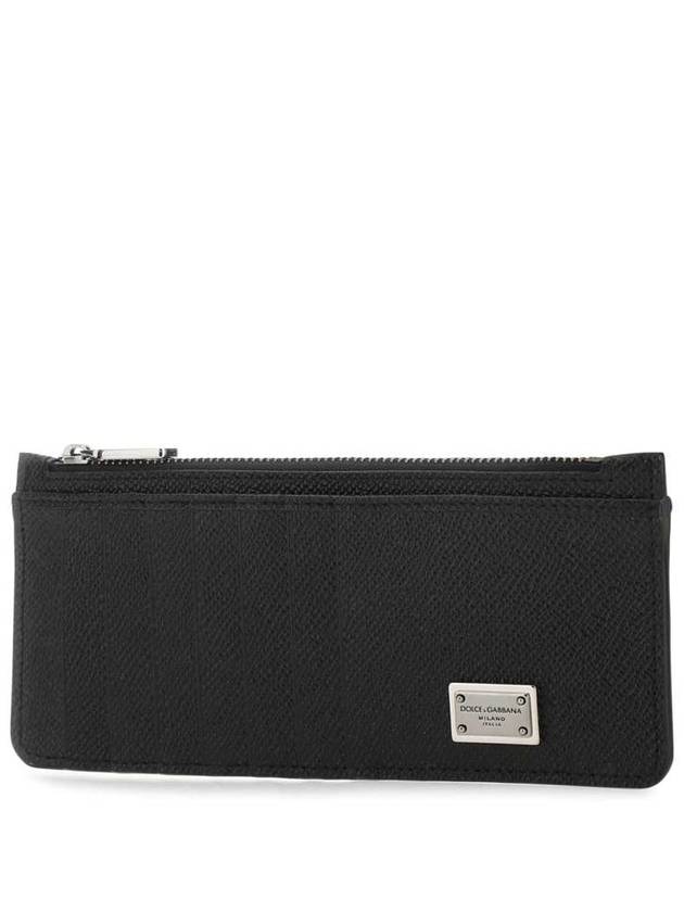 Logo Tag Calfskin Card Wallet Black - DOLCE&GABBANA - BALAAN 3