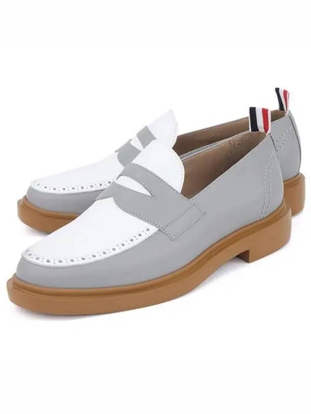 Vitello Calf Leather Penny Loafers White Grey - THOM BROWNE - BALAAN 2