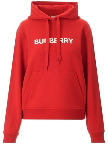 Women's Logo Print Cotton Hooded Top Red - BURBERRY - BALAAN.