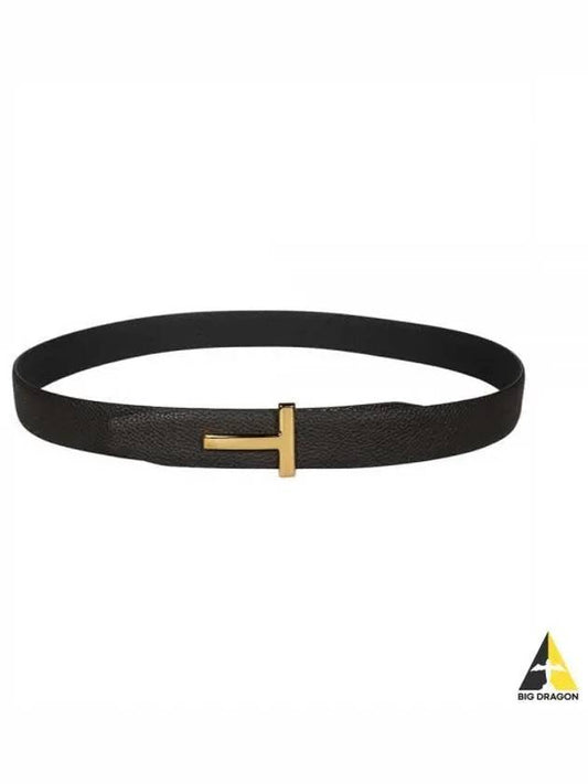 Gold Grain Leather T Icon Belt Brown Black - TOM FORD - BALAAN 2