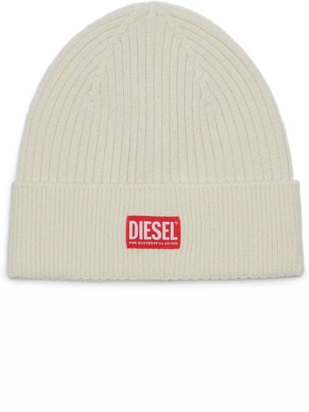 K Coder H Logo Patch Ribbed Beanie Cream - DIESEL - BALAAN 2