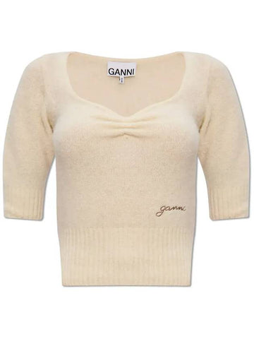 Logo Knit Top Ivory - GANNI - BALAAN 1