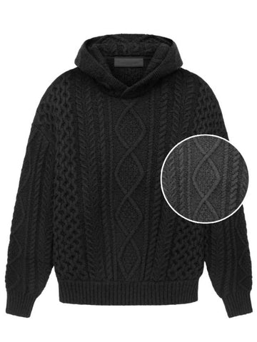 Essential Cable Knit Hooded Black Men - FEAR OF GOD ESSENTIALS - BALAAN 1