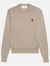 Heart Embroidered Logo Crew Neck Knit Top Beige - AMI - BALAAN 3