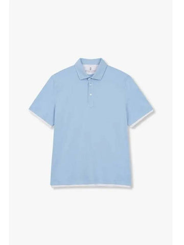 Men s Double Hem Pique Polo Shirt Blue - BRUNELLO CUCINELLI - BALAAN 1