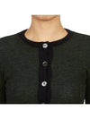 Wool Ribbed Contrast Trim Crewneck Cardigan Dark Green - THOM BROWNE - BALAAN 10