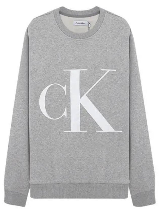 Monogram Crewneck Fleece Sweatshirt Grey - CALVIN KLEIN - BALAAN 2