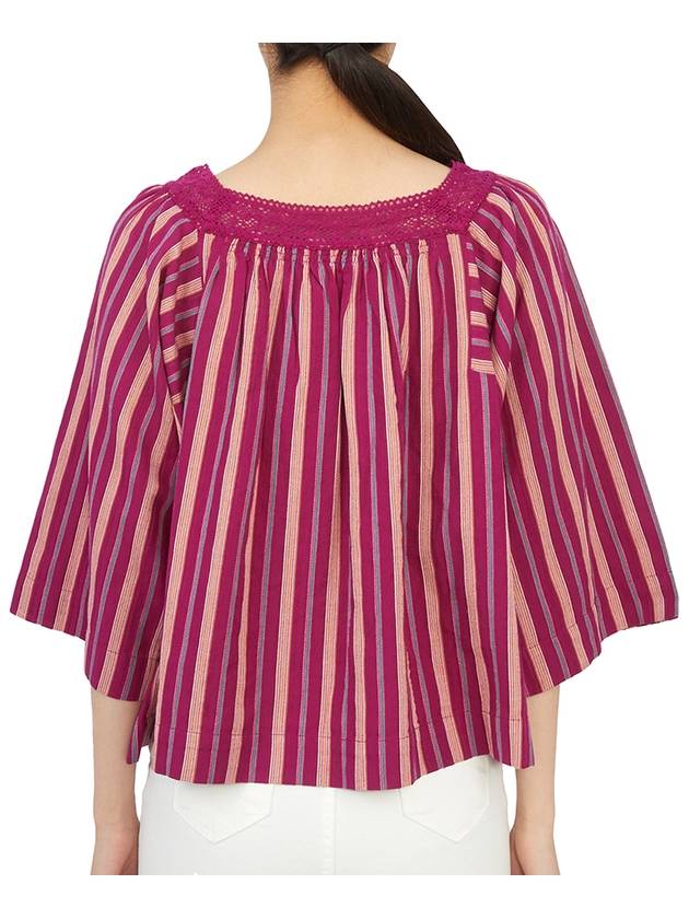 Women's Lace Collar Striped Cotton Blouse Pink - VANESSA BRUNO - BALAAN 5