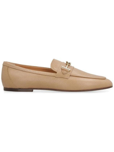 Women's Double T Logo Leather Loafers Beige - TOD'S - BALAAN 1