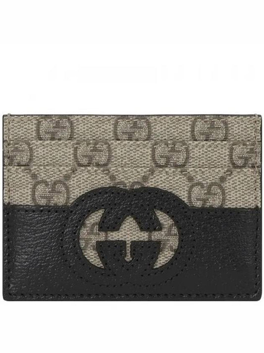 Interlocking G Cutout Leather Card Holder Beige Black - GUCCI - BALAAN 2