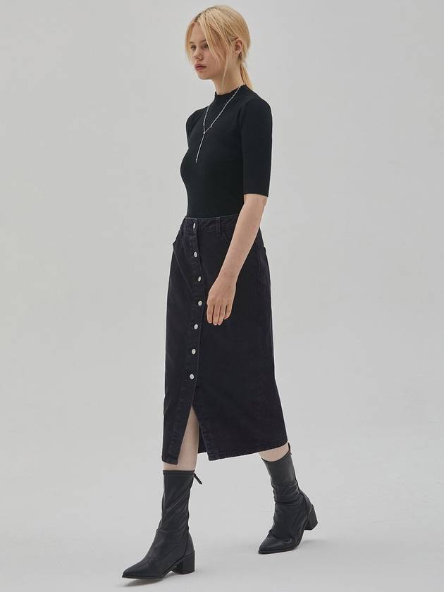 Button Denim H-Line Skirt Black - RYUL+WAI: - BALAAN 4