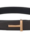 Gold Soft Grain Leather T Icon Belt Brown Black - TOM FORD - BALAAN 8