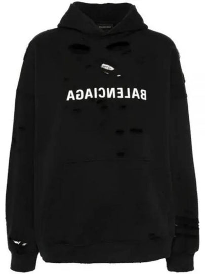 Mirror Distressed Cotton Hoodie Black - BALENCIAGA - BALAAN 2