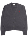 Red Heart Logo Merino Wool Cardigan Heather Grey - AMI - BALAAN 2