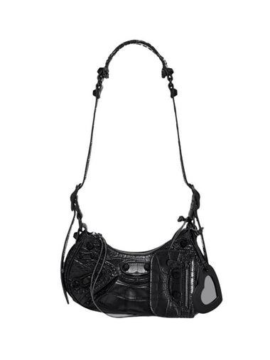 Le Cagole XS Crocodile Leather Shoulder Bag Matte Black - BALENCIAGA - BALAAN 1