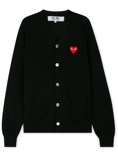 Men's Red Heart Wappen Wool Cardigan Black - COMME DES GARCONS PLAY - BALAAN 2