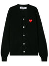 Men's Red Heart Wappen Wool Cardigan Black - COMME DES GARCONS PLAY - BALAAN 4