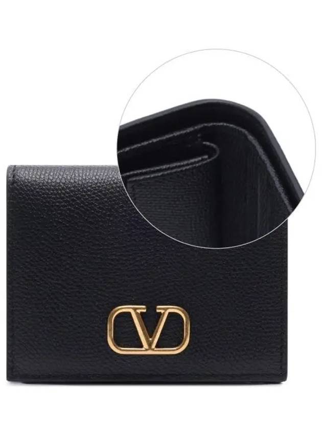 V Logo Plaque Half Wallet Black - VALENTINO - BALAAN 2